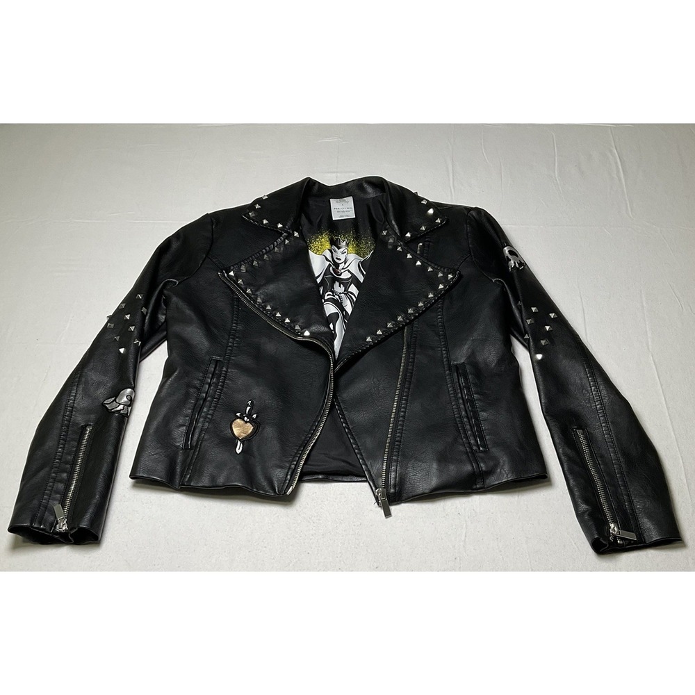 Disney Evil Queen Faux Leather Jacket Black Moto Snow White Villain Women S 569